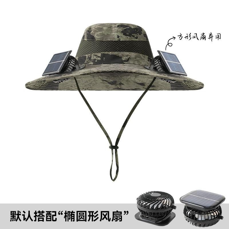 Solar fan hat long battery life lithium battery men outdoor with fan fishing hat sun protection bucket hat