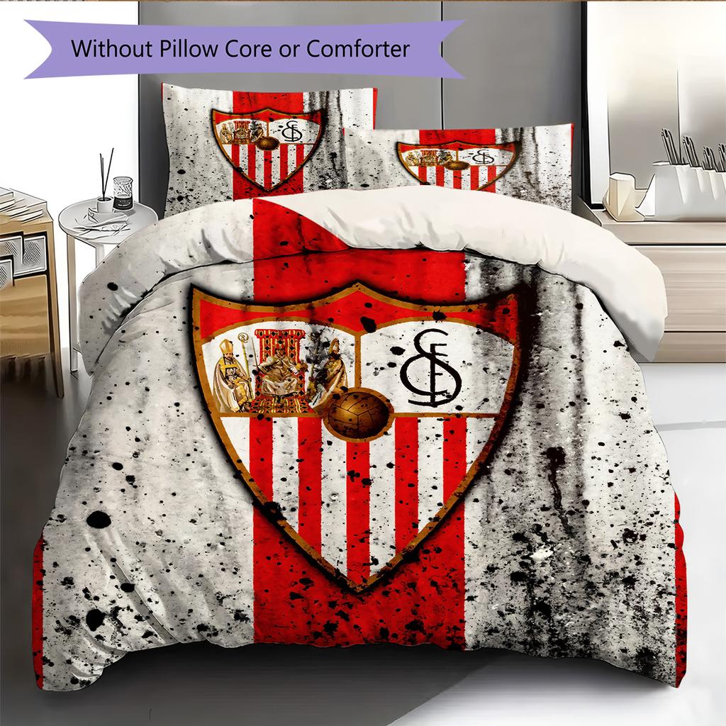 Sevilla FC Pattern Bedding Quilt Set Home Decoration Gift (1 * duvet cover + 2 * pillowcase without core)