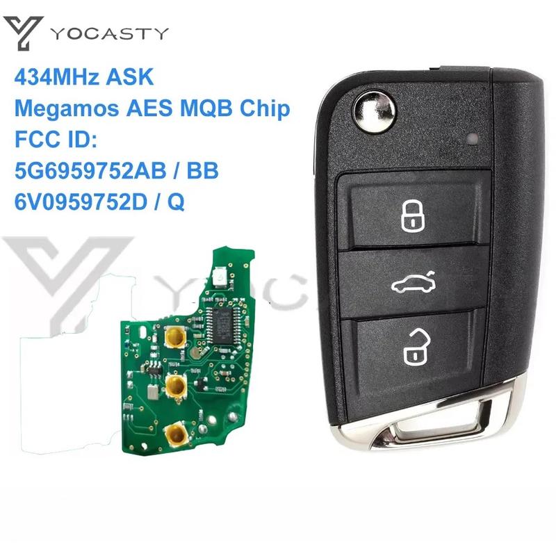 YOCASTY Remote Car Key 433MHz Megamos MQB Chip for VW Golf Mk7 Polo Tiguan Skoda Octavia Leon 2012-20175G6959752AB BB 6V0959752D