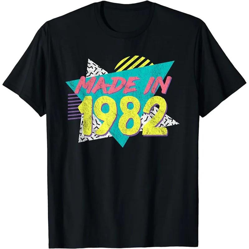 Mens Graphic Print Cotton T-Shirt 1982 Born Streetwear Tee Casual Short Sleeve
