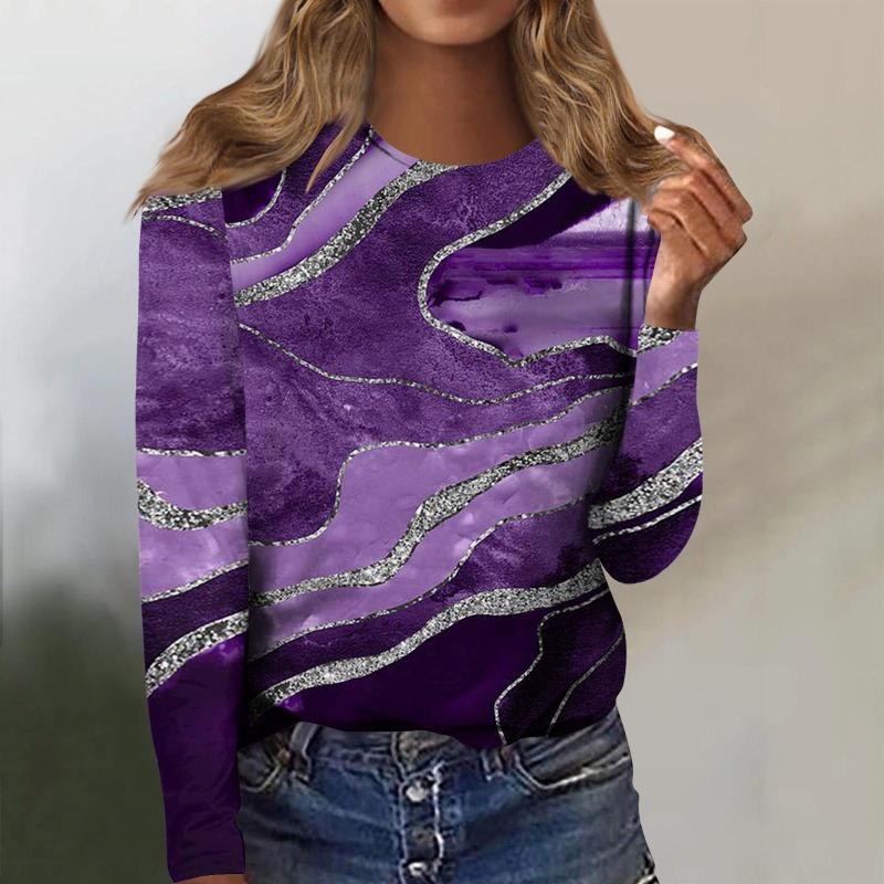 Модные женские футболки с круглым вырезом и длинным рукавом с принтом