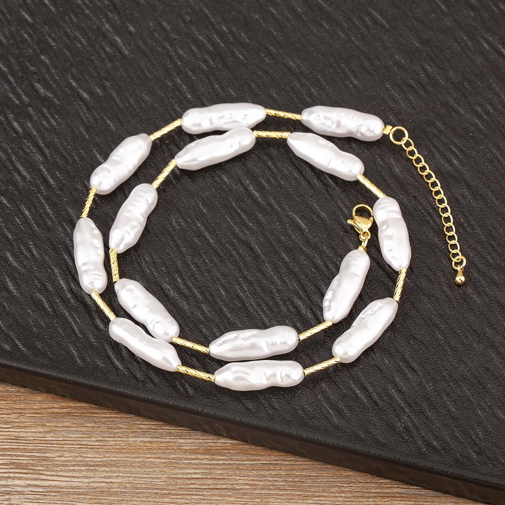 Nidin New Trendy Long Strip Shape Pearl Chain Necklace 2 Styles For Women Lady Wedding Party Light Luxury Jewelry Accessories