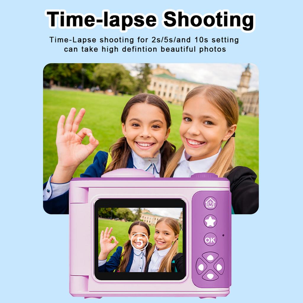 1080P Digital Camera for Kids Digital Video Camera 48MP 2.4 Inch Flip Screen 8X Zoom Telescopic Rotating Lens Built in