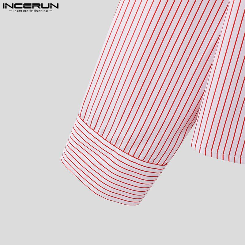 INCERUN Spring Men Lapel Long Sleeve Striped Shirts Casual Baggy Tops