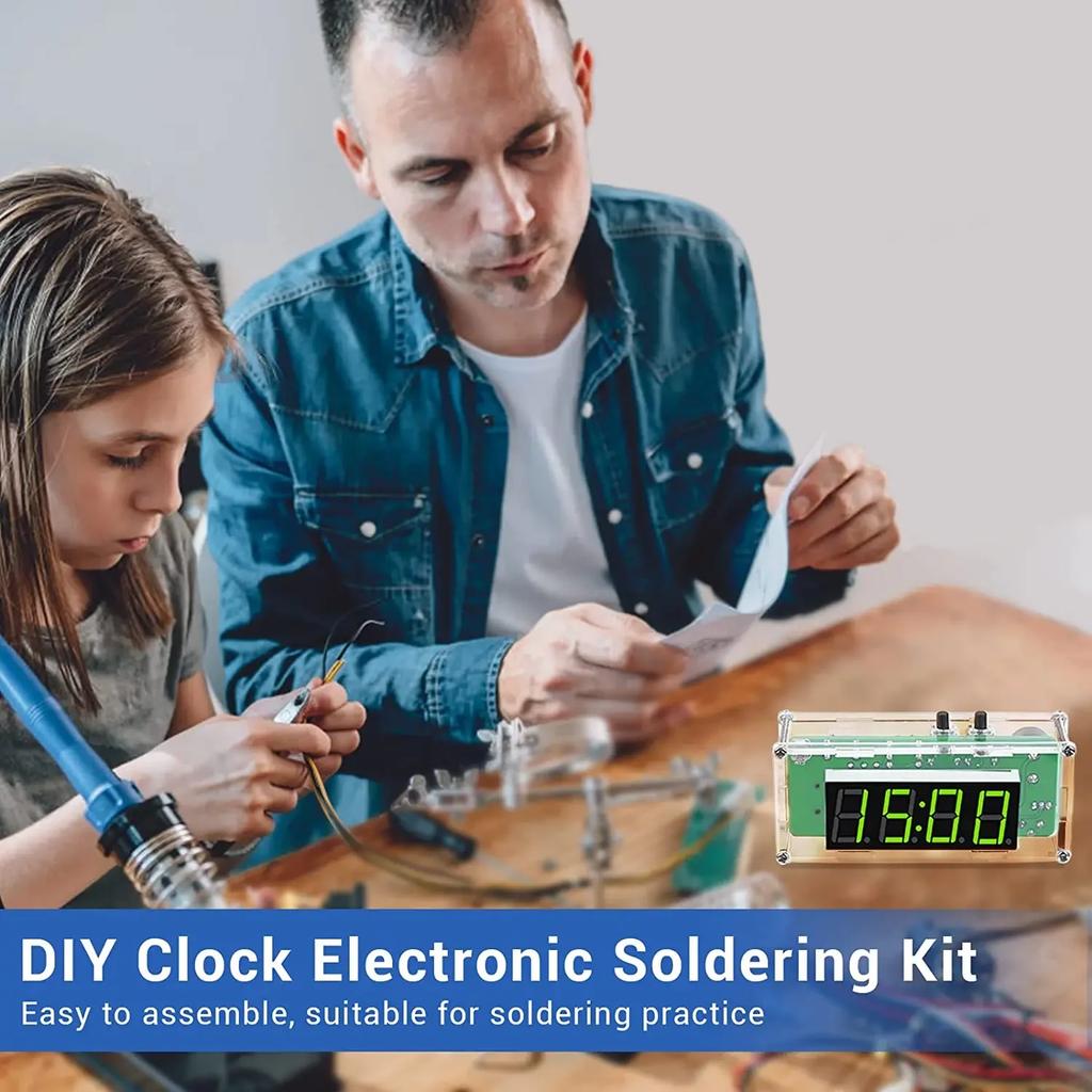 Цифровые DIY-часы с 4 цифрами и акриловым корпусом DIY-будильник Паяльный тренировочный набор для изучения электроники многофункциональный