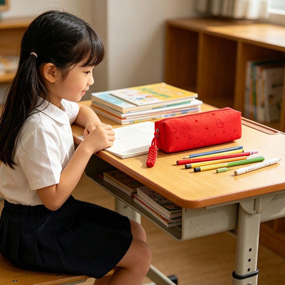 Heart Print Pen Bag Large Capacity Stationery Bag Durable Stationery Organizer  School Office