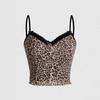 Women's Leopard Mesh Splicing Lace Floral Lace Edge Slim Spice Camisole