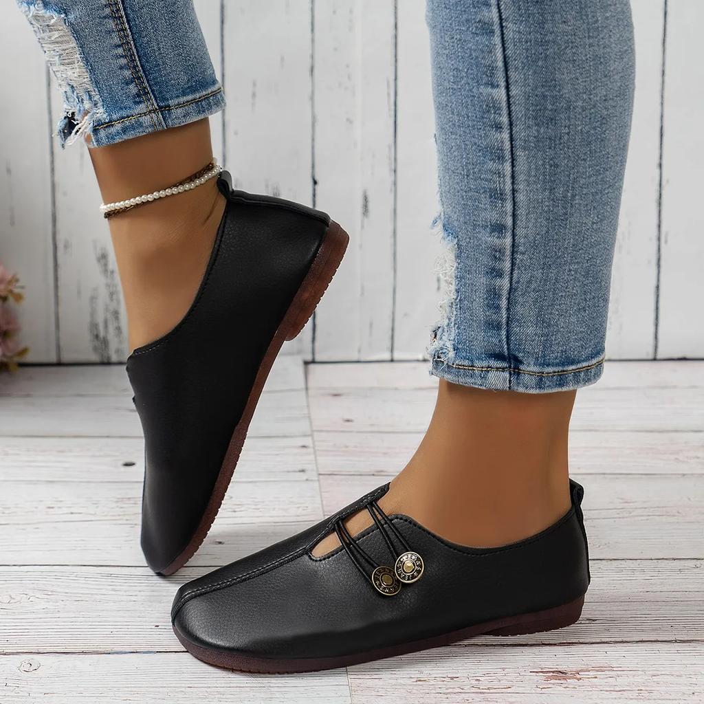 Women's Buttons Design Flat Shoes, Casual Slip On Lightweight Shoes, Women's Comfortable Shoes 2024