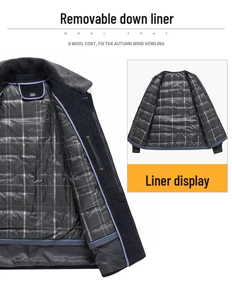 Men's Winter Chenille Wool Coat with Detachable Down Liner