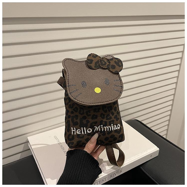 Mobile Phone Bag For Girls, Cute Girl, Retro Leopard Print Cat, Children And Girls Cross Body Bag