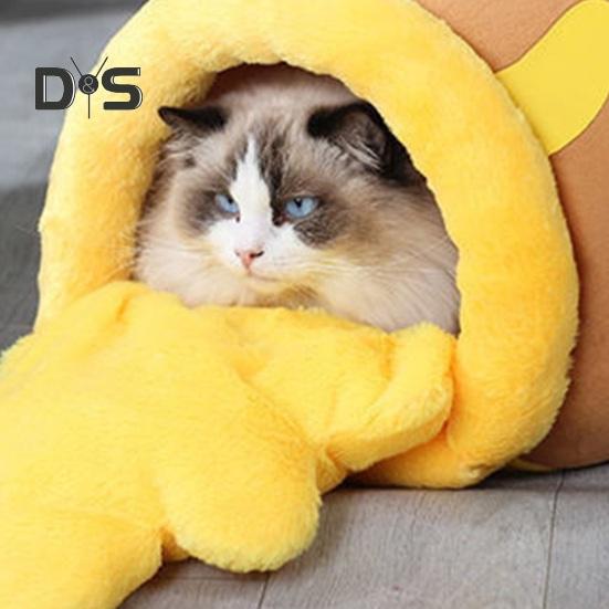 Кровать для кошек Honey Pot, зимний теплый спальный мешок для кошек, полуфиксированная кровать для кошек из мультфильмов, мягкая палатка для домашних животных, гнездо для котят и щенков