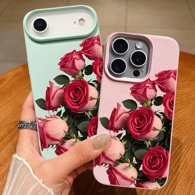 Мягкий чехол для телефона с цветами роз для iPhone Air 17 16 15 14 Pro Max 13 12 Pro Max 11 16e, противоударный силиконовый чехол с текстурой кожи
