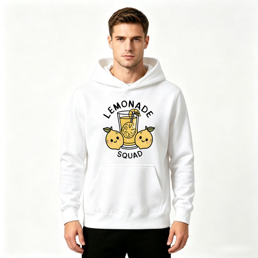 Men's Lemonade Squad Cute Lemon Print Pullover Hoodie Casual Long Sleeve Sweatshirt
