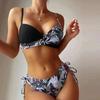 Women's Fashionable Printed Contrasting Color Sexy Split Bikini Swimsuit