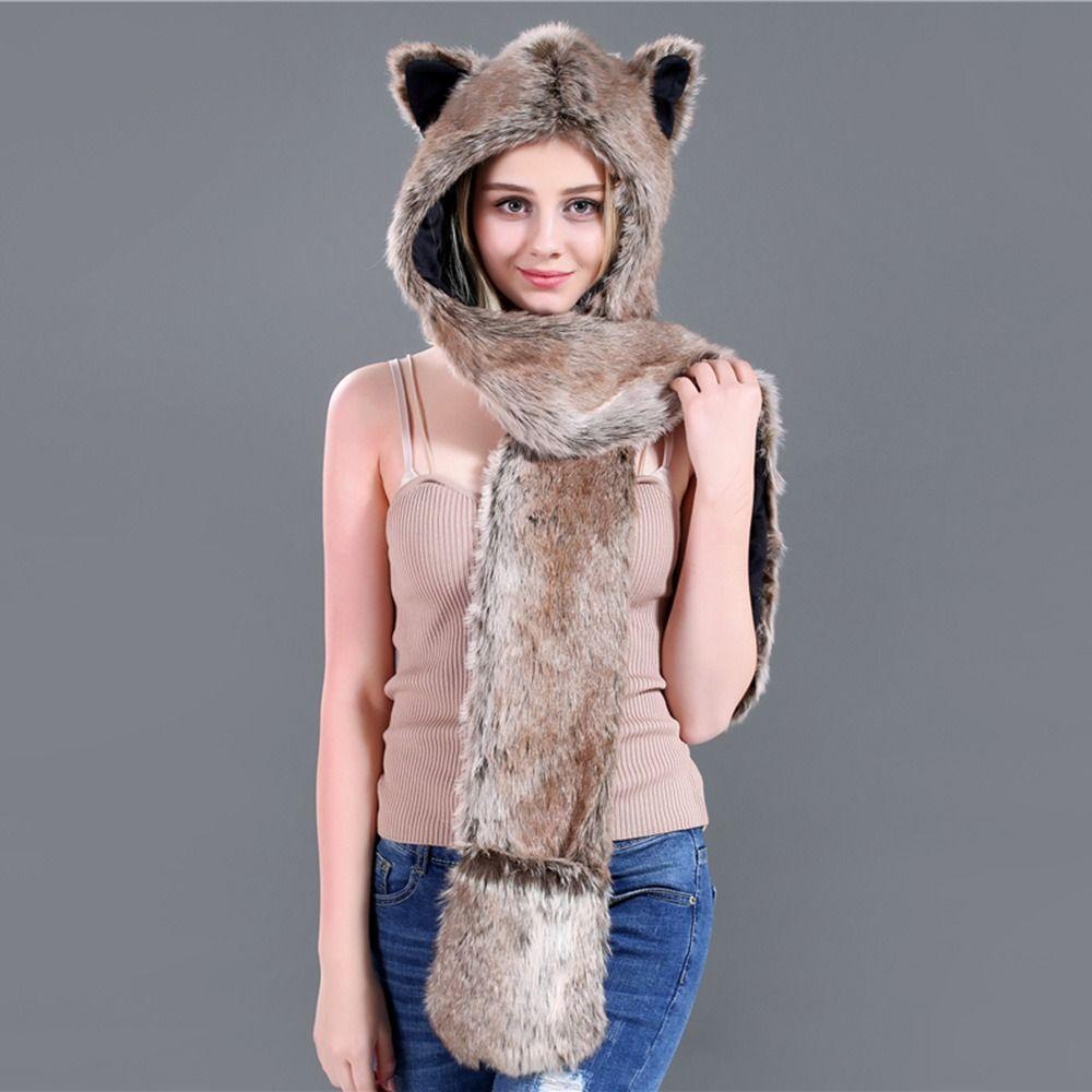 Пушистый плюшевый шарф, перчатки, шапка, комплект, теплая шапка с изображением животных, ветрозащитная зимняя кепка для отдыха на природе