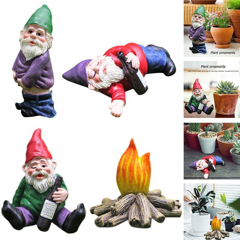 Set Of 4pcs Miniature Naughty Gnome Statues For Whimsical Garden Decor And Fun