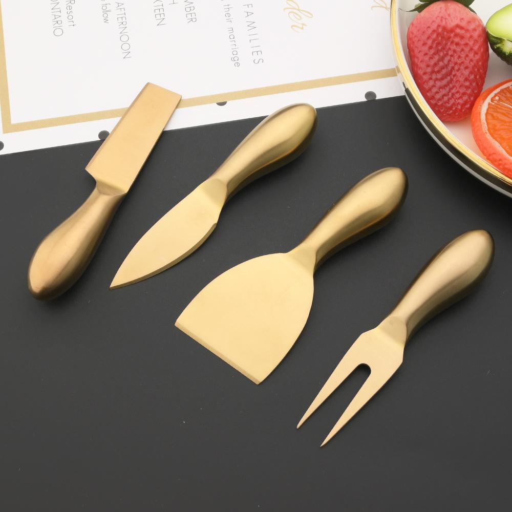 6Pcs Matte Gold Mini Knife Fork Cheese Tool For Butter Cheese Slicer Cutter Stainless Steel Cutlery Tool Kitchen Gadget