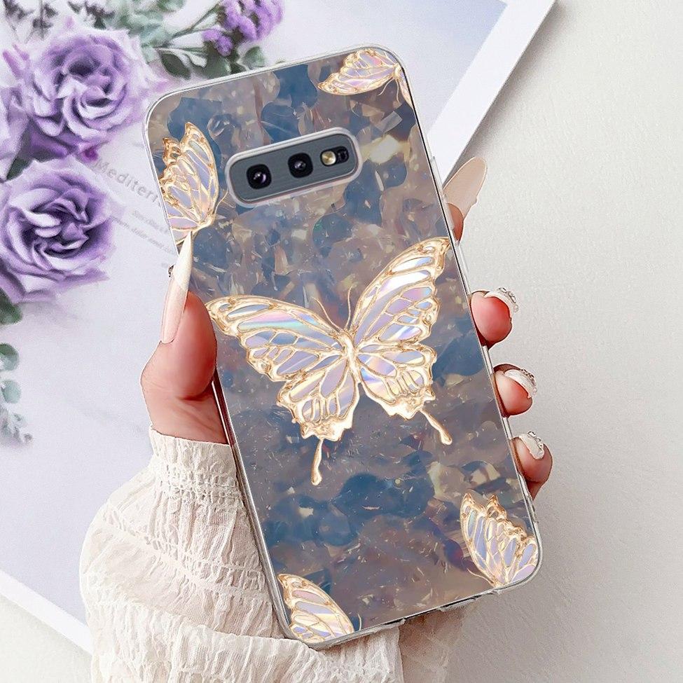 Clear For Samsung S10e Case Cover Luxury Butterfly Love Fashion Flowers Cool Funny Painted Soft Phone Case SM-G970F SM-G9700