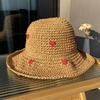 Holiday wind cute cherry straw bucket hat women's sunscreen hat summer seaside beach sunshade straw hat big eaves