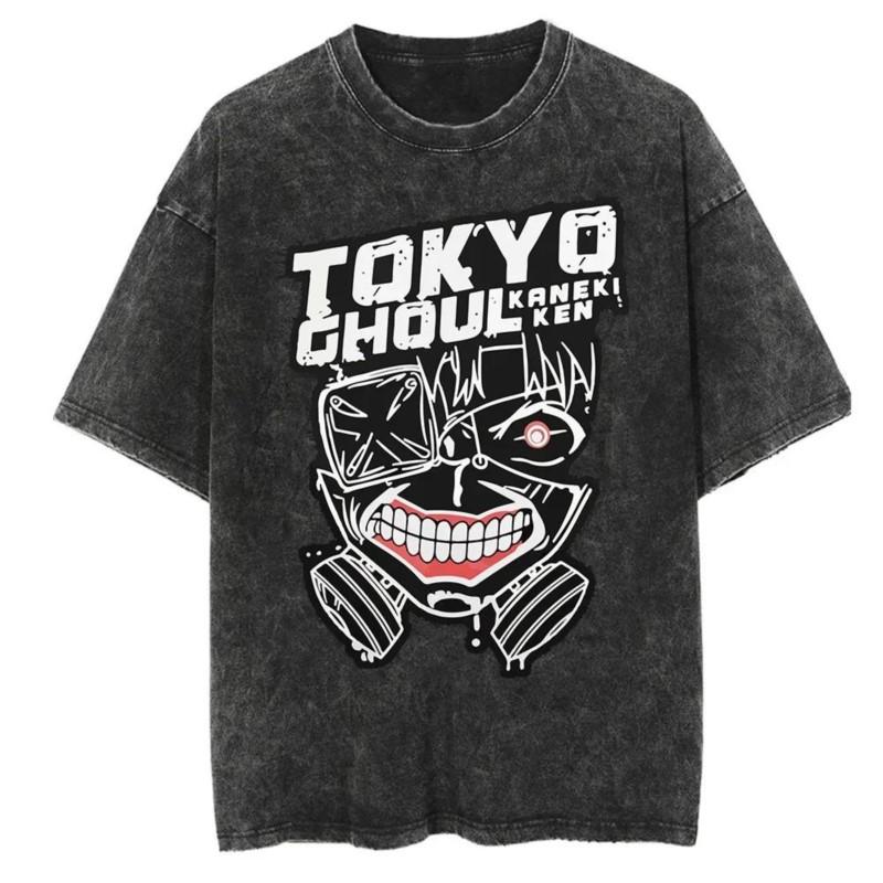 Горячее Аниме Токийский Гуль Красная Паучья Лилия Графическая Выстиранная Футболка Мужская Винтажные Футболки Y2k Хлопковая Футболка Харадзюку Мужские Повседневные Топы