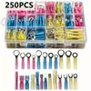 250pcs Heat Shrink Wire Connectors Kit,Waterproof,Insulated Crimp Terminals with Ring, Fork, Spade,Copper Material, for Automotive for Electrical Work