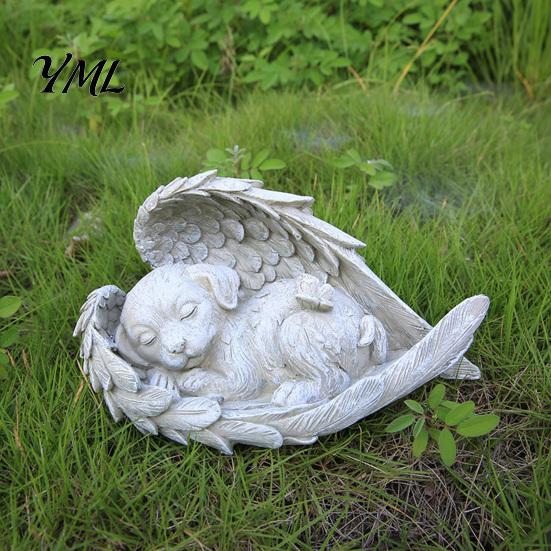 Sleeping Pet Memorials Memorial Statue with Angel Wings, Dog/Cat Durable Resin Gifts for Cats Sculpture, Weather Resistant Commemorative Ornament