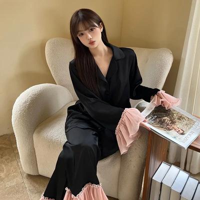 Пижама женская осенняя новая высококачественная с оборками и длинными рукавами для девочек, милый повседневный наряд