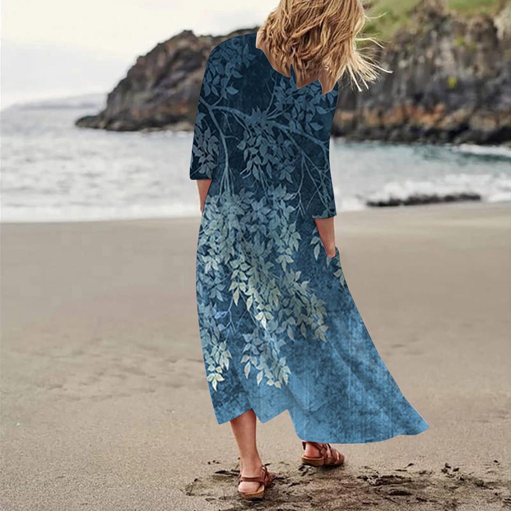 Женское повседневное модное удобное платье с карманами и рукавами 3/4 с принтом