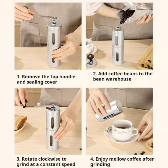 Кофемолка из нержавеющей стали с ручным приводом, регулируемая толщина, ручной шлифовальный инструмент для кофейных зерен, орехов, специй