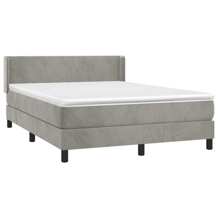 Lit avec sommier et matelas - Maison Exclusive - Velours gris clair - 140x190cm - Tête de lit réglable