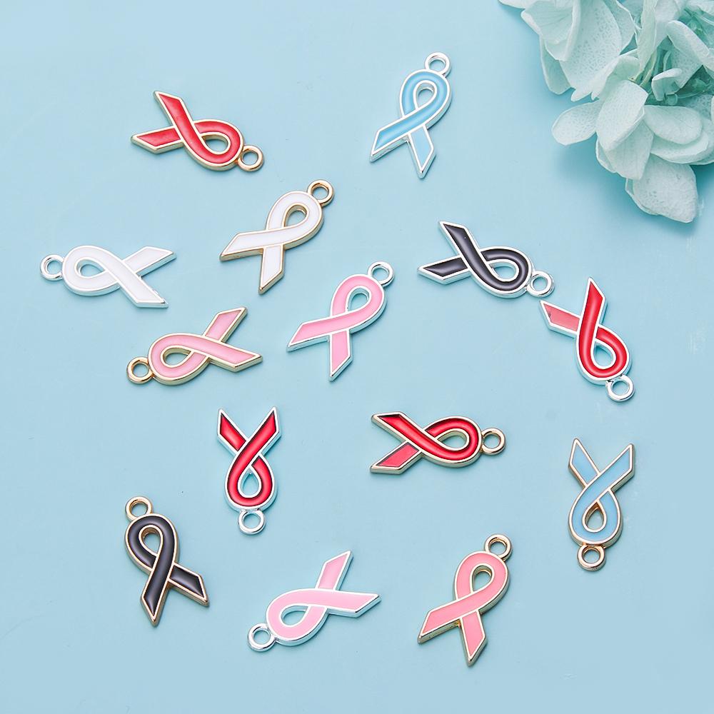 10pcs Alloy Ribbon Charms Breast Cancer Awareness Pendants Enamel Charms For Jewelry Making DIY Necklace Bracelet Accessories