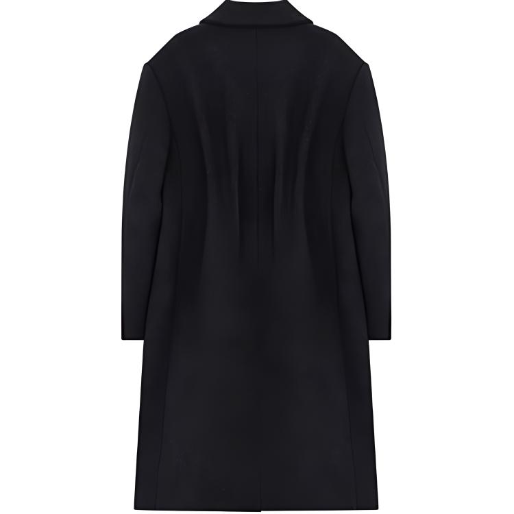 We11done FW23 Split Design Wool Blend Tacked Pleated Long Trench Coat Men coats Black WD-CT3-23-001-M-BK