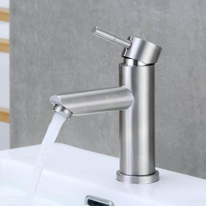 Basin Faucet 304 Stainless Steel Single Cold Water Tap Black Chrome Color Deck Mounted Basin Sink Tap G1/2
