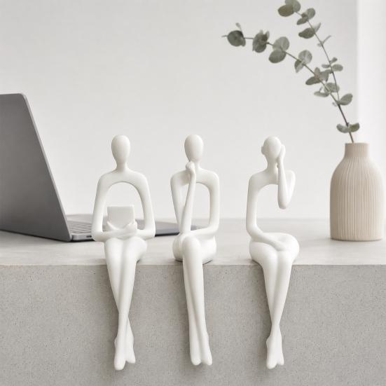 jijijing 3Pcs/Set Abstract Human Figurines, 3D Printed Modern Minimalist Art Sculpture, Artistic Sitting Figure Statues for Home Shelf Table