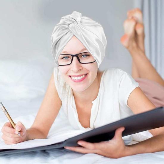 Adjustable Knotted Satin Hair Bonnet Double Layer Hair Wrap Women Hair Care Turban Satin Sleep Hat for Curly Straight Hair