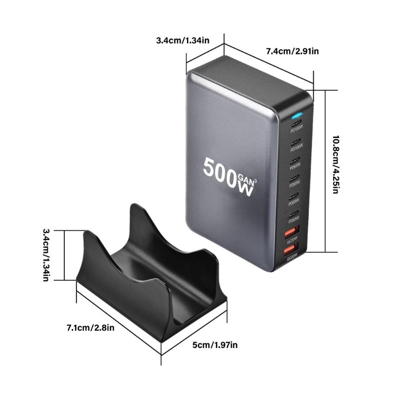 500 Вт Настольные GaN Зарядные Устройства 6 USB C 2 USB A Зарядная Станция Настольный Мультипорт для Быстрых Зарядных Устройств Адаптер Питания для Ноутбука