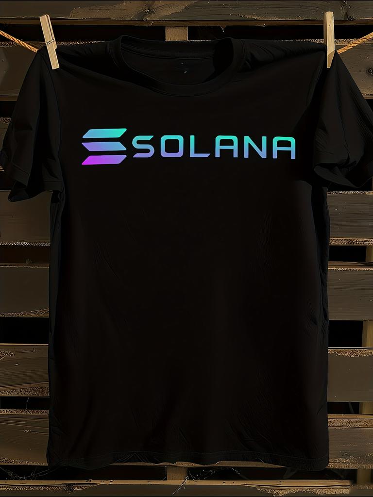 Solana Cryptocurrency T-Shirt Mens Tshirt Womens Tshirts with Letters Print Short Sleeves T-Shirt Casual Street Tee Shirt Top
