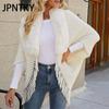 JPNTKY Women's Fashion Casual Solid Color Print Autumn Winter Long Sleeve Loose Sweaters Cardigans