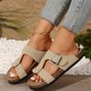 2024 Summer Hot Selling High Quality Women's Shoes Fashionable Open Toe Solid Color Low Heel Buckle Roman Women's Flat Slippers