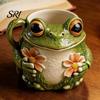 Nature Inspired Ceramic Mug Frog Shape with Tiny Flowers Smooth Texture Coffee Tea Cup Charming for Morning Joy Cozy Woodland Character Gift