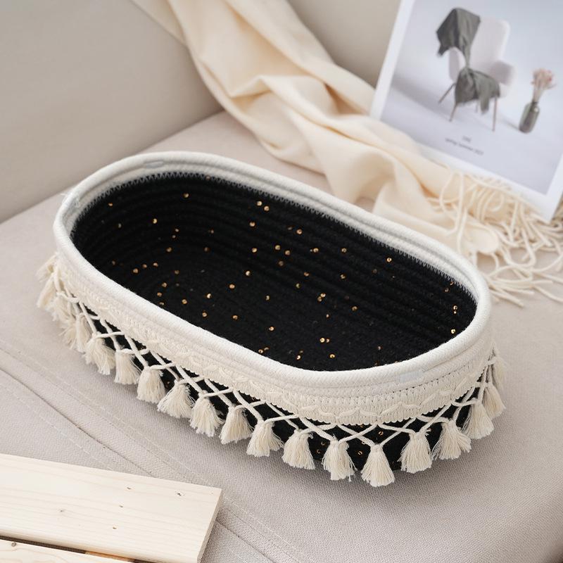 Бежевая корзина с кисточками из хлопковой веревки, органайзер для гостиной в стиле фермерского дома