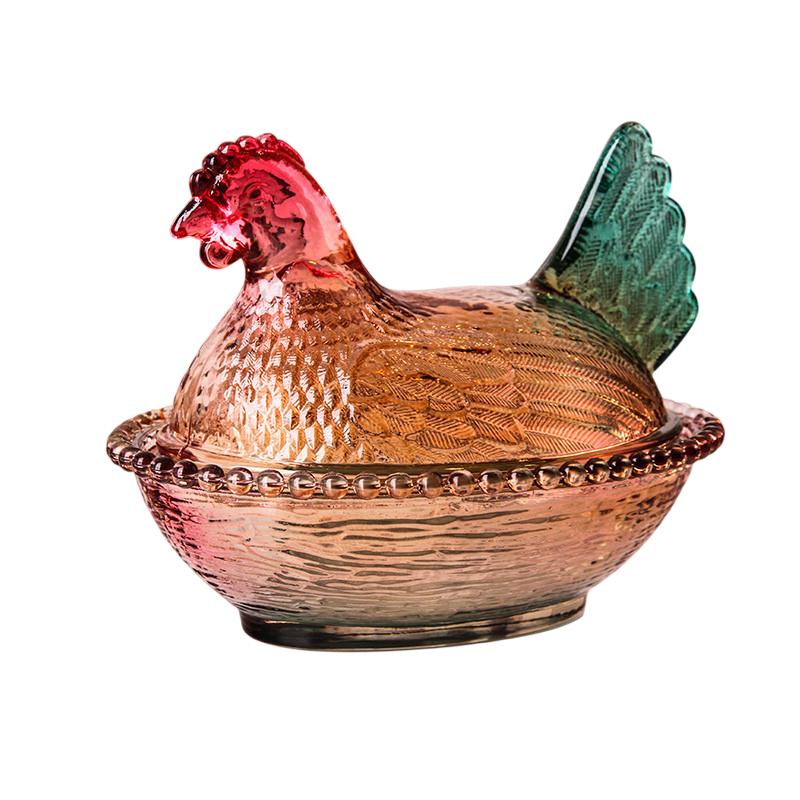 Стеклянное блюдо "Курица на гнезде", Хрустальная конфетница с крышкой в форме курицы, Фруктовница-курица, Тарелка для десертов и закусок, Ретро-миска, Банка