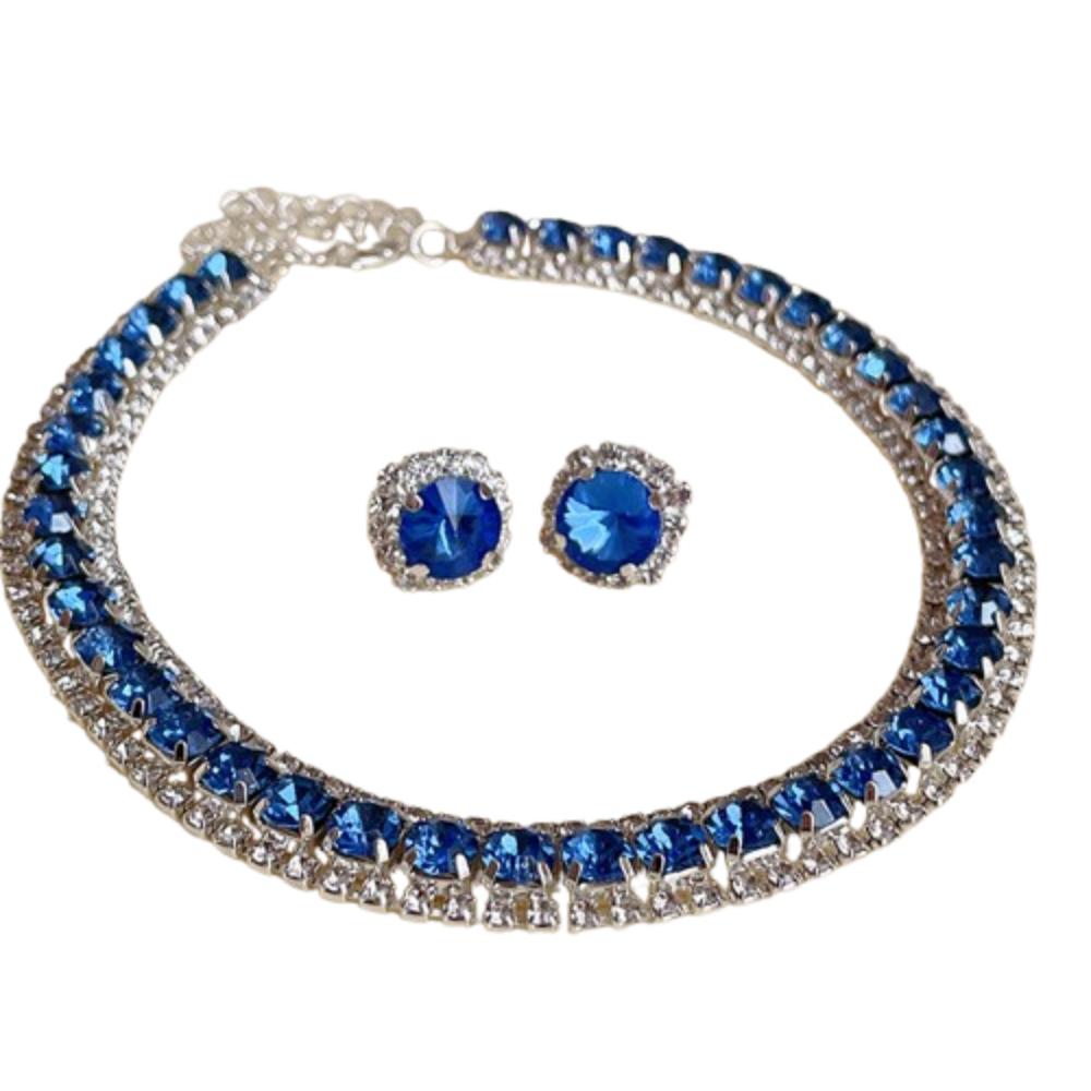 Retro Necklace Earrings Set Handmade Rhinestone Choker Necklace Crystal Necklace Anniversary