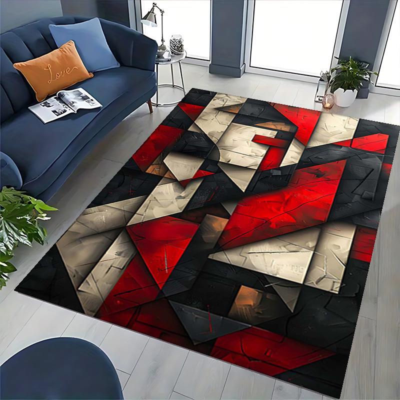 1pc Abstract Geometric Art Office Chair Mat - Red, Black, White Design for Desk Protection and Non-Slip Flooring Decor - Festive Gift Idea for Home or