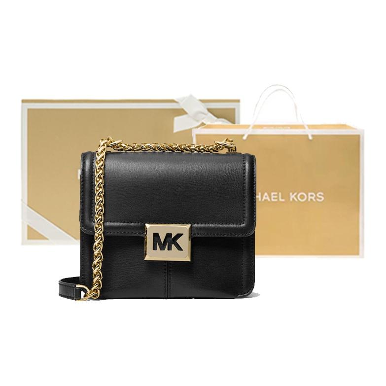 Michael Kors MK Sonia Small Chain Leather Solid Color Flap Large Logo Leather Shoulder Crossbody Bag Women bags Black 35F1G6SS5L-001
