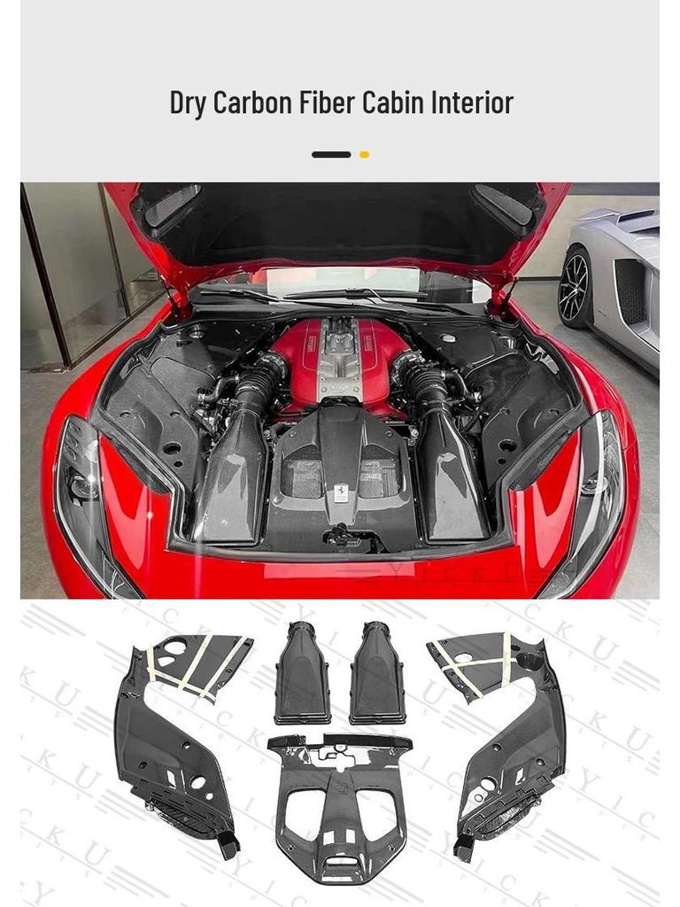 Комплект карбонового обвеса для Ferrari 812: Передний/Задний сплиттер, Углы бампера, Задний диффузор, Моторный отсек, Салон