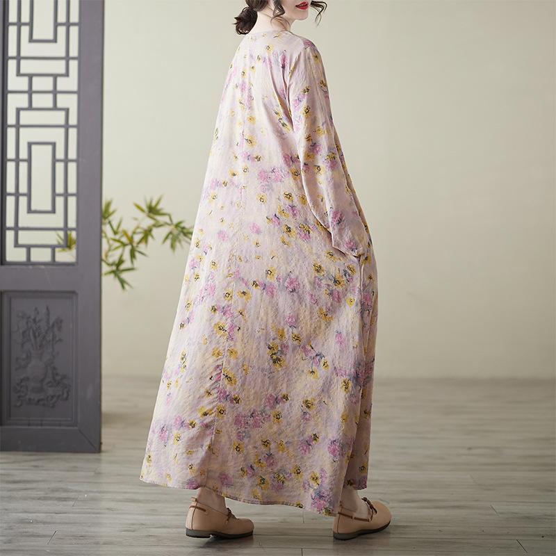 Весеннее литературное платье больших размеров с принтом, круглым вырезом, длинными рукавами, повседневное платье для женщин, вечерние платья