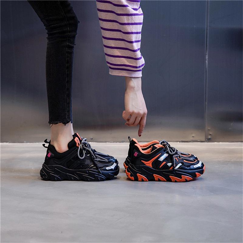 Leather Women's Shoes Ins Shoes 2025 New Spring Sports Shoes Casual High Heels Comfortable Heightening Dad Shoes