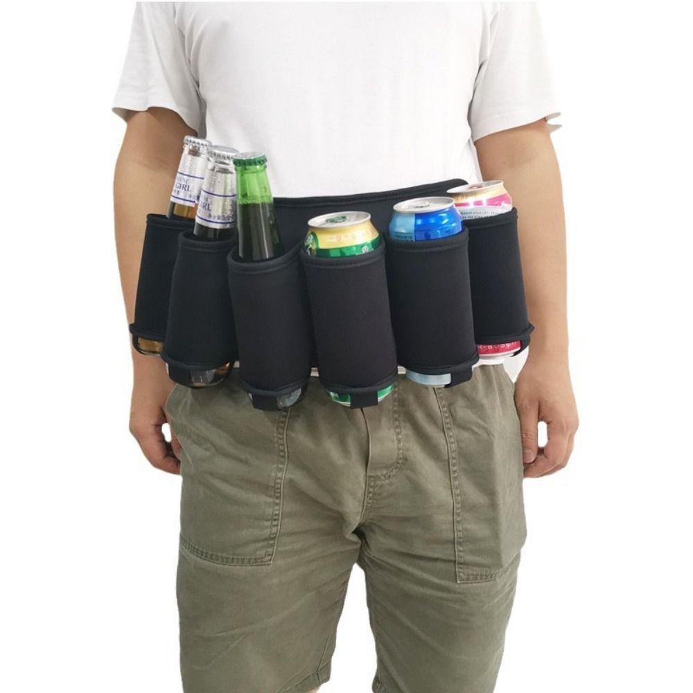 6 Pockets Beer Storage Waist Bag 6 Cans Beer Belt Holder Waist Pack Hiking