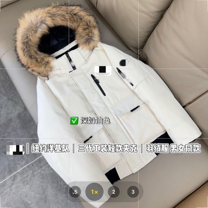 Men Women Winter Parka Coat With Wolf Fur Trim Hooded Down Jacket 86-90% White Duck 450g Fill